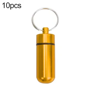 10pcs Portable Sealed Waterproof Aluminum Alloy First Aid Pill Bottle with Keychain(Golden)