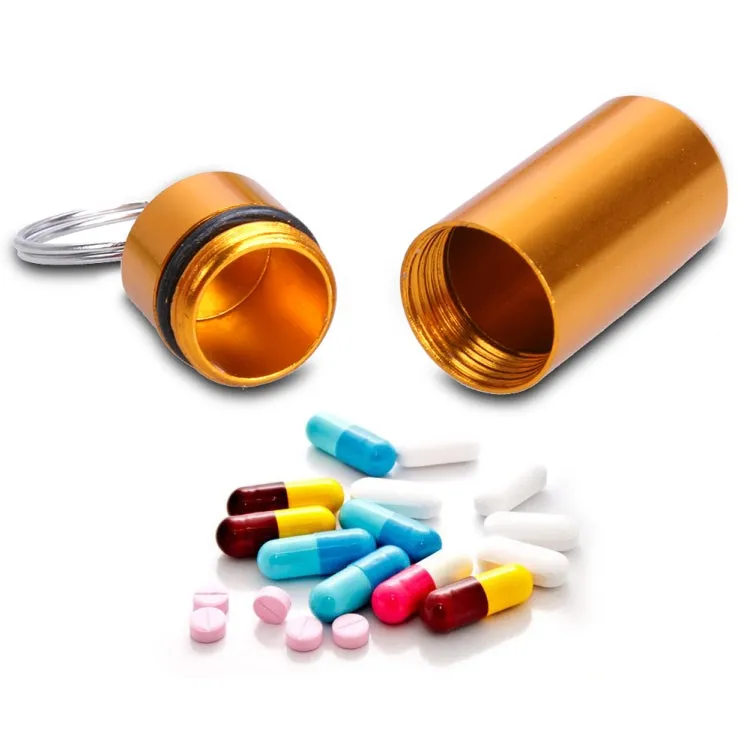 10pcs Portable Sealed Waterproof Aluminum Alloy First Aid Pill Bottle with Keychain(Golden)