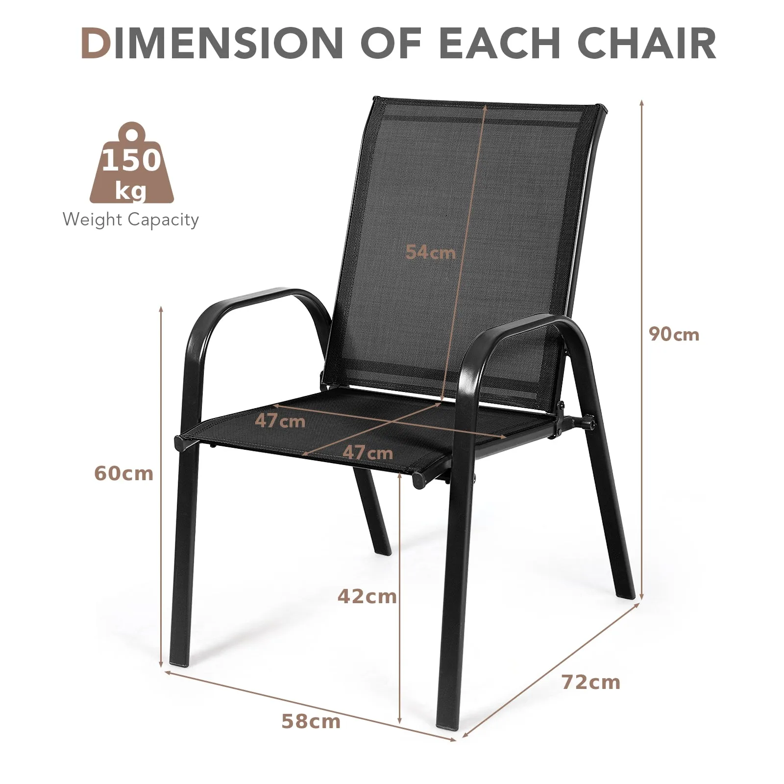 2 Piece Patio Outdoor Camping Chairs Set with Breathable Fabric-Black