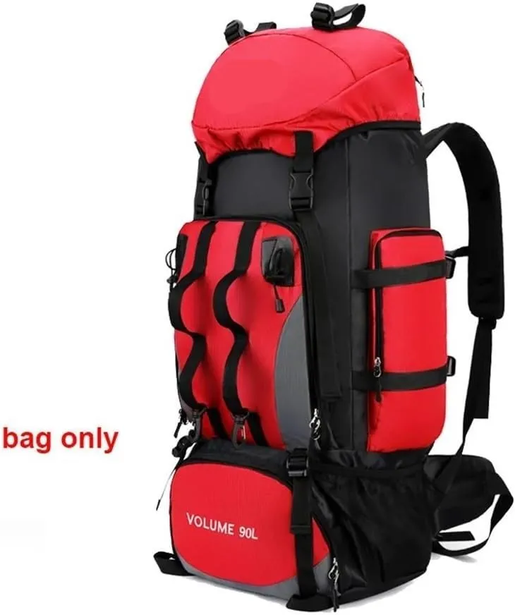90L Waterproof Hiking Camping Backpack Trekking Bag Rucksack Large Capacity Travel Outdoor Sports Bags Camping Equipment Men(Red)