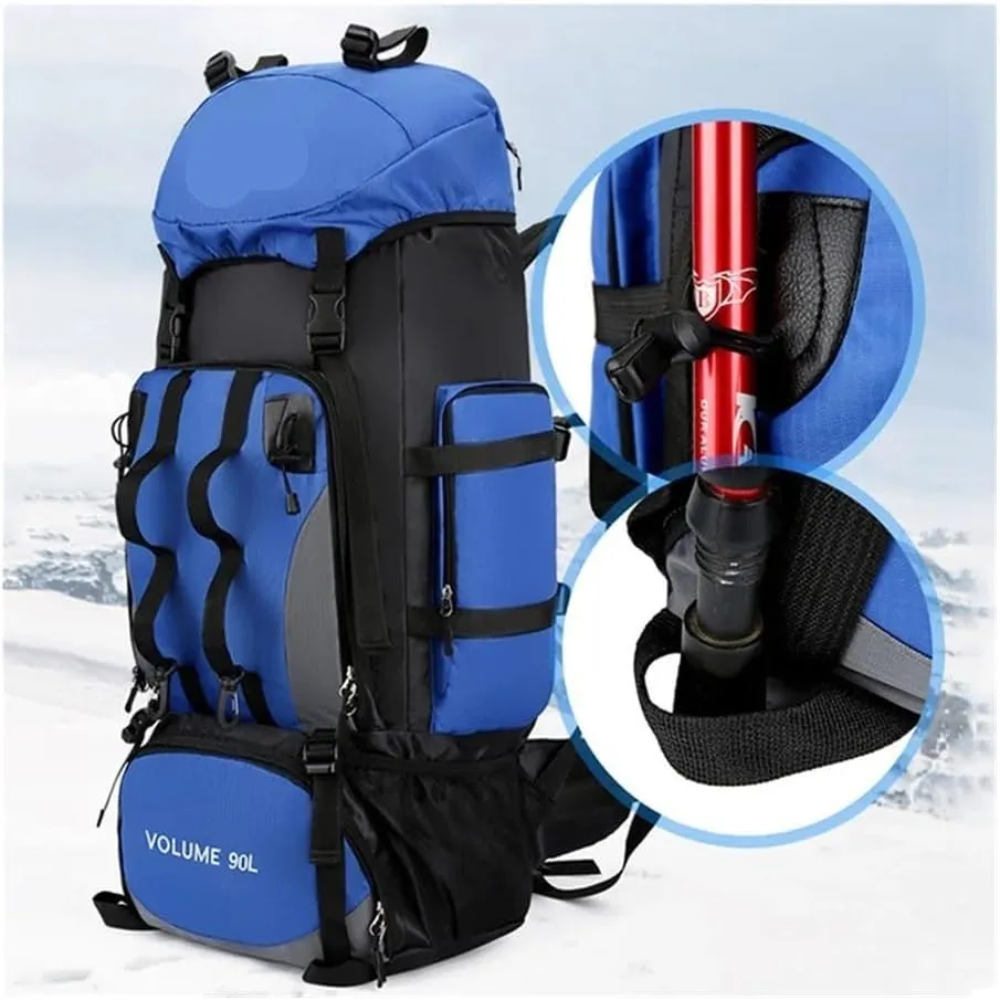 90L Waterproof Hiking Camping Backpack Trekking Bag Rucksack Large Capacity Travel Outdoor Sports Bags Camping Equipment Men(Red)