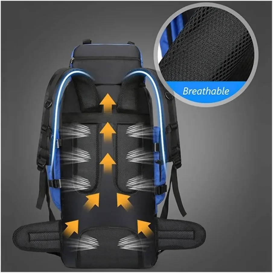 90L Waterproof Hiking Camping Backpack Trekking Bag Rucksack Large Capacity Travel Outdoor Sports Bags Camping Equipment Men(Red)