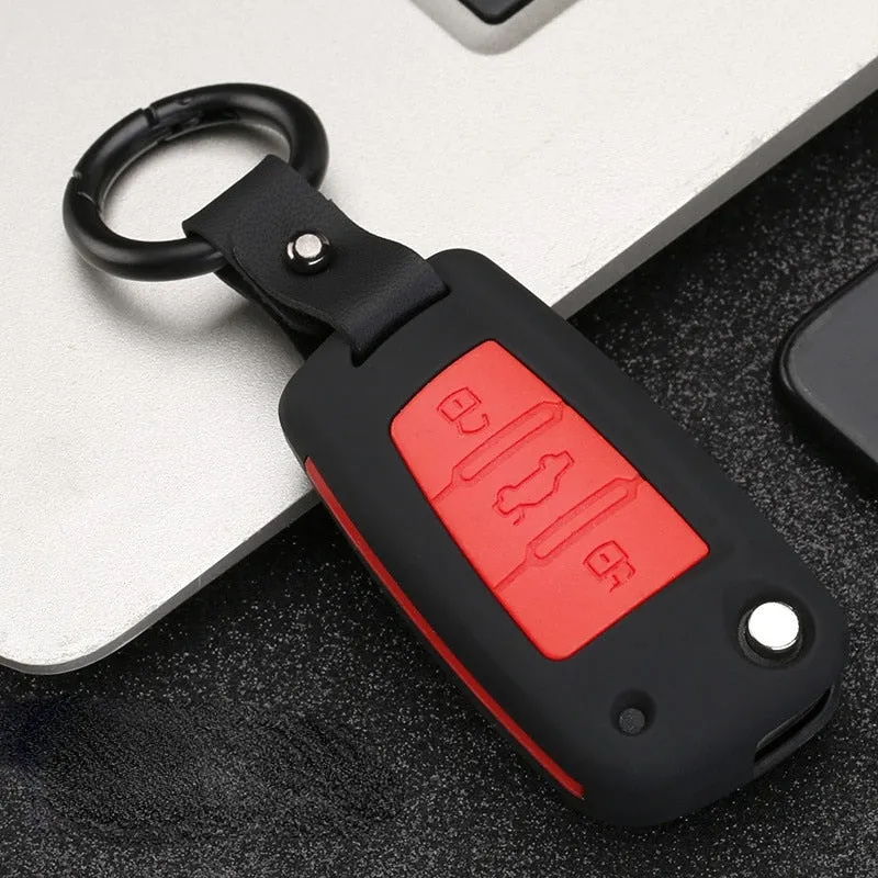 ABS Carbon Fiber Silicone Car Key Cover Protector Case for A3 A4 A5 C5 C6 8L 8P B6 B7 B8 C6 RS3 Q3 Q7 TT 8L 8V S3 Keychain