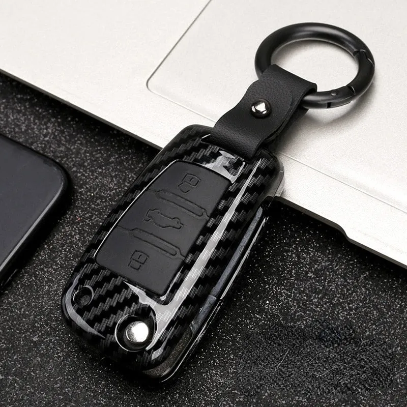 ABS Carbon Fiber Silicone Car Key Cover Protector Case for A3 A4 A5 C5 C6 8L 8P B6 B7 B8 C6 RS3 Q3 Q7 TT 8L 8V S3 Keychain