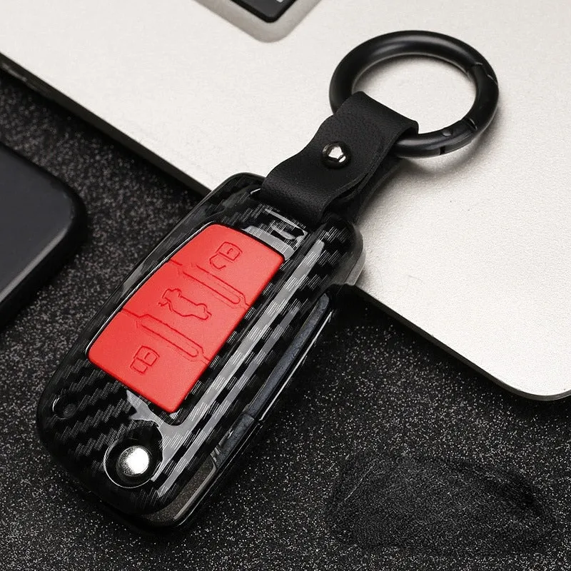 ABS Carbon Fiber Silicone Car Key Cover Protector Case for A3 A4 A5 C5 C6 8L 8P B6 B7 B8 C6 RS3 Q3 Q7 TT 8L 8V S3 Keychain
