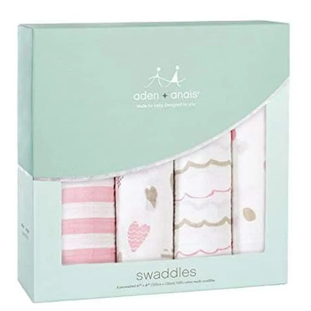 Aden & Anais Infant Boutique Classic Swaddle Blankets, Heart Breaker, 4-pack