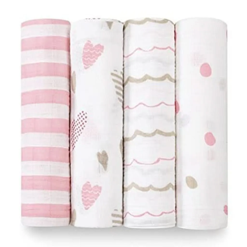 Aden & Anais Infant Boutique Classic Swaddle Blankets, Heart Breaker, 4-pack