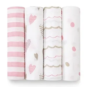 Aden & Anais Infant Boutique Classic Swaddle Blankets, Heart Breaker, 4-pack