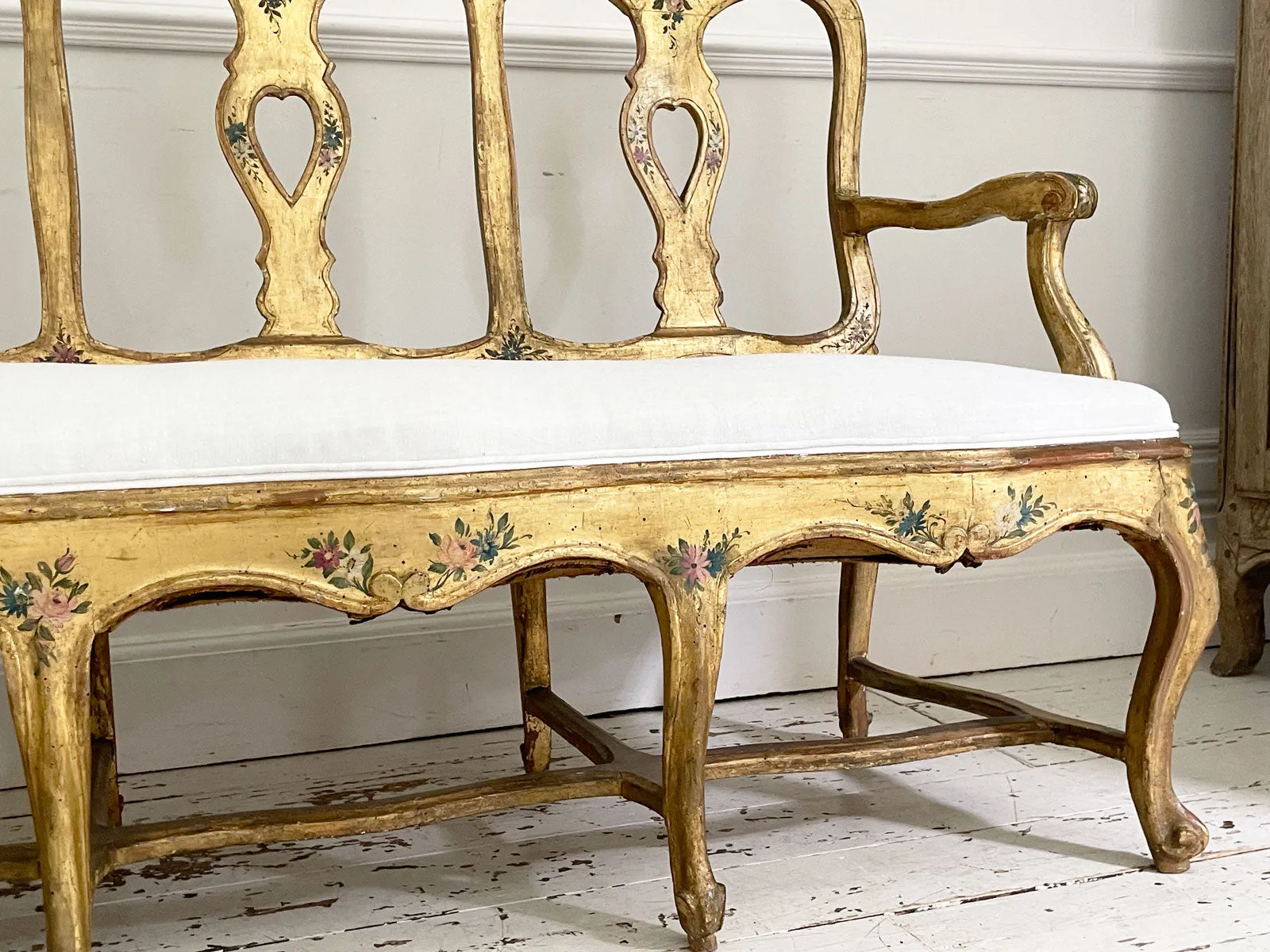 An 18th C Venetian Hand Painted Gilt Wood Sofa