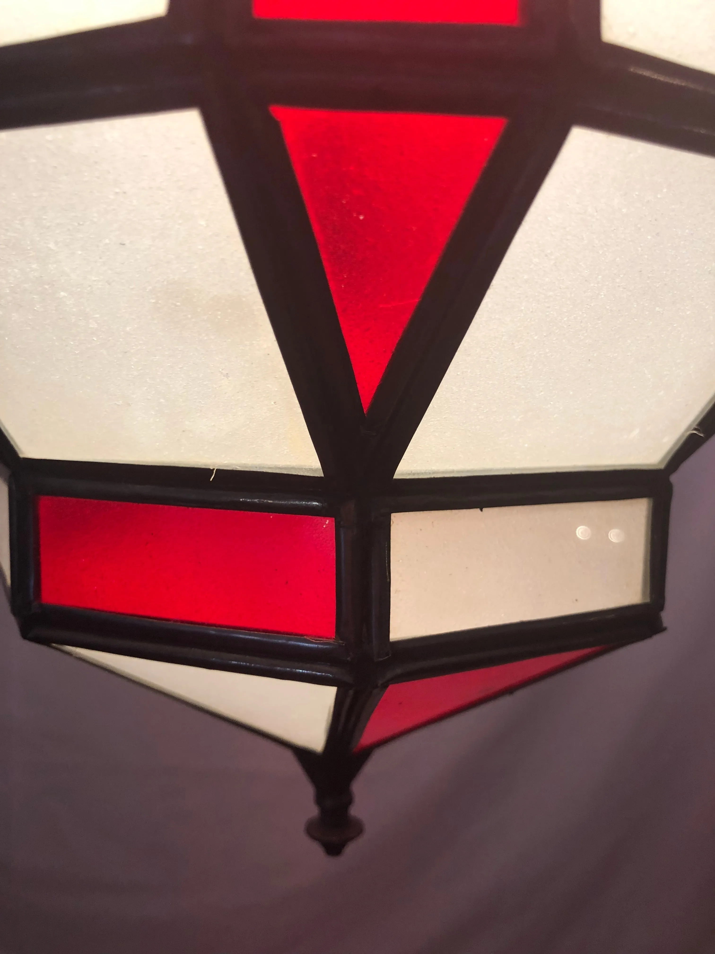 Art Deco Style White Milk and Red Glass Chandelier, Pendant or Lantern, a Pair