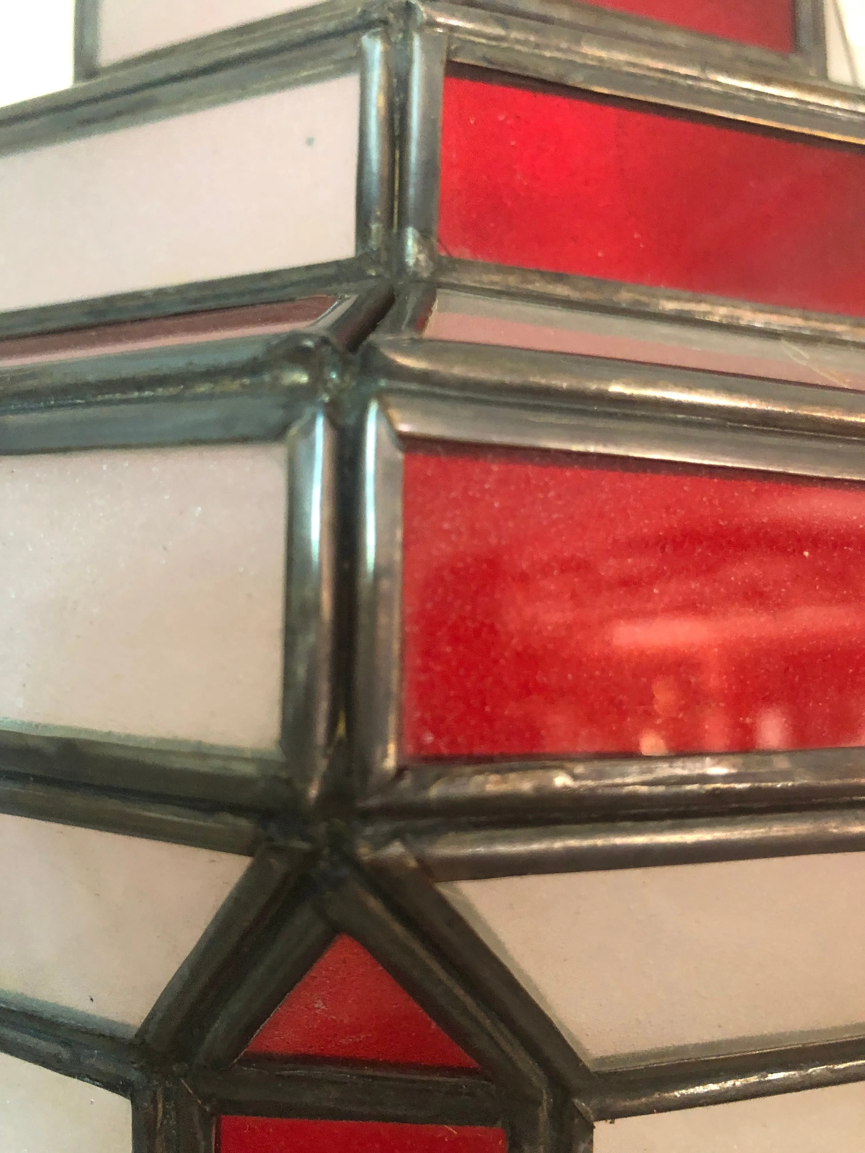 Art Deco Style White Milk and Red Glass Chandelier, Pendant or Lantern, a Pair