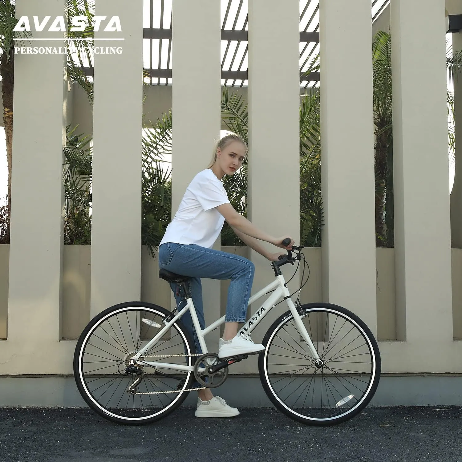 AVASTA Populus Road Hybrid Bike for Women with Kickstand, Lightweight Step Through 700c Aluminum Alloy Frame, 7-Speed Drivetrain, Multiple Colors