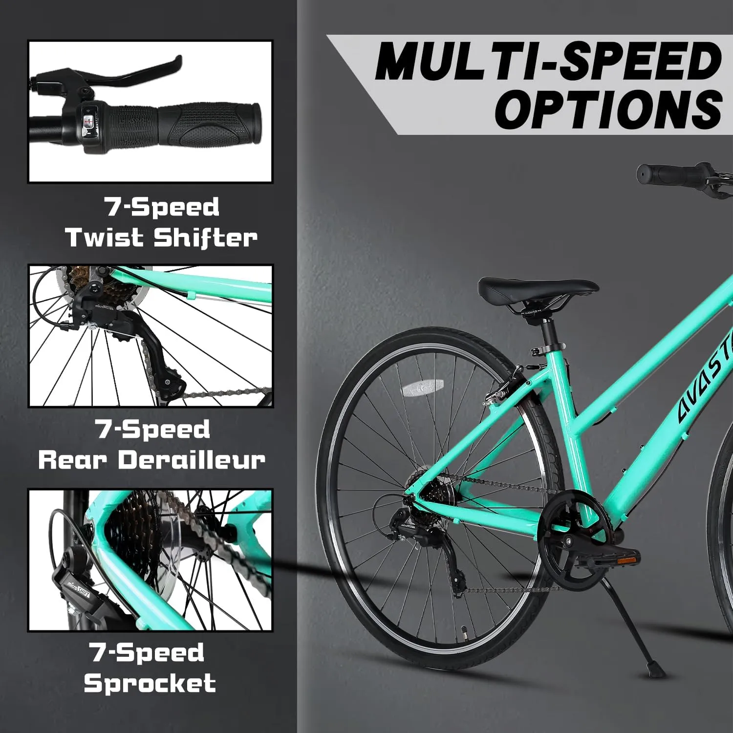 AVASTA Populus Road Hybrid Bike for Women with Kickstand, Lightweight Step Through 700c Aluminum Alloy Frame, 7-Speed Drivetrain, Multiple Colors