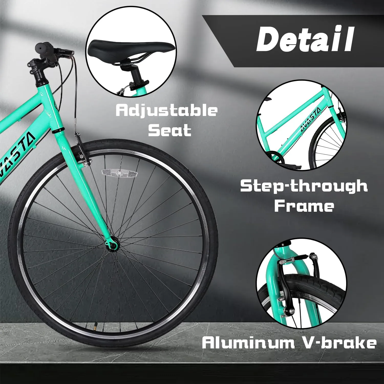 AVASTA Populus Road Hybrid Bike for Women with Kickstand, Lightweight Step Through 700c Aluminum Alloy Frame, 7-Speed Drivetrain, Multiple Colors
