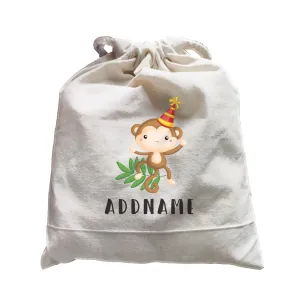 Birthday Safari Monkey Wearing Party Hat Addname Satchel