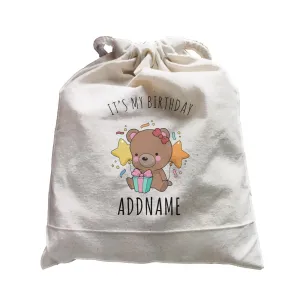Birthday Sketch Animals Bear with Present It's My Birthday Addname Satchel