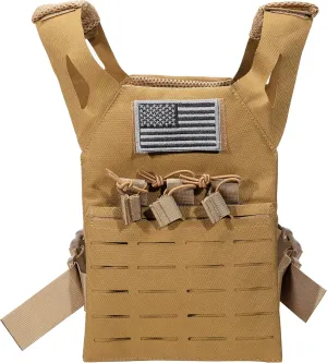 Cadet 2.0 Childrens Tactical Airsoft Paintball Kids Vest, Free US Flag Patch, Mil Spec PALS Laser cut Molle w/Mag Pouches