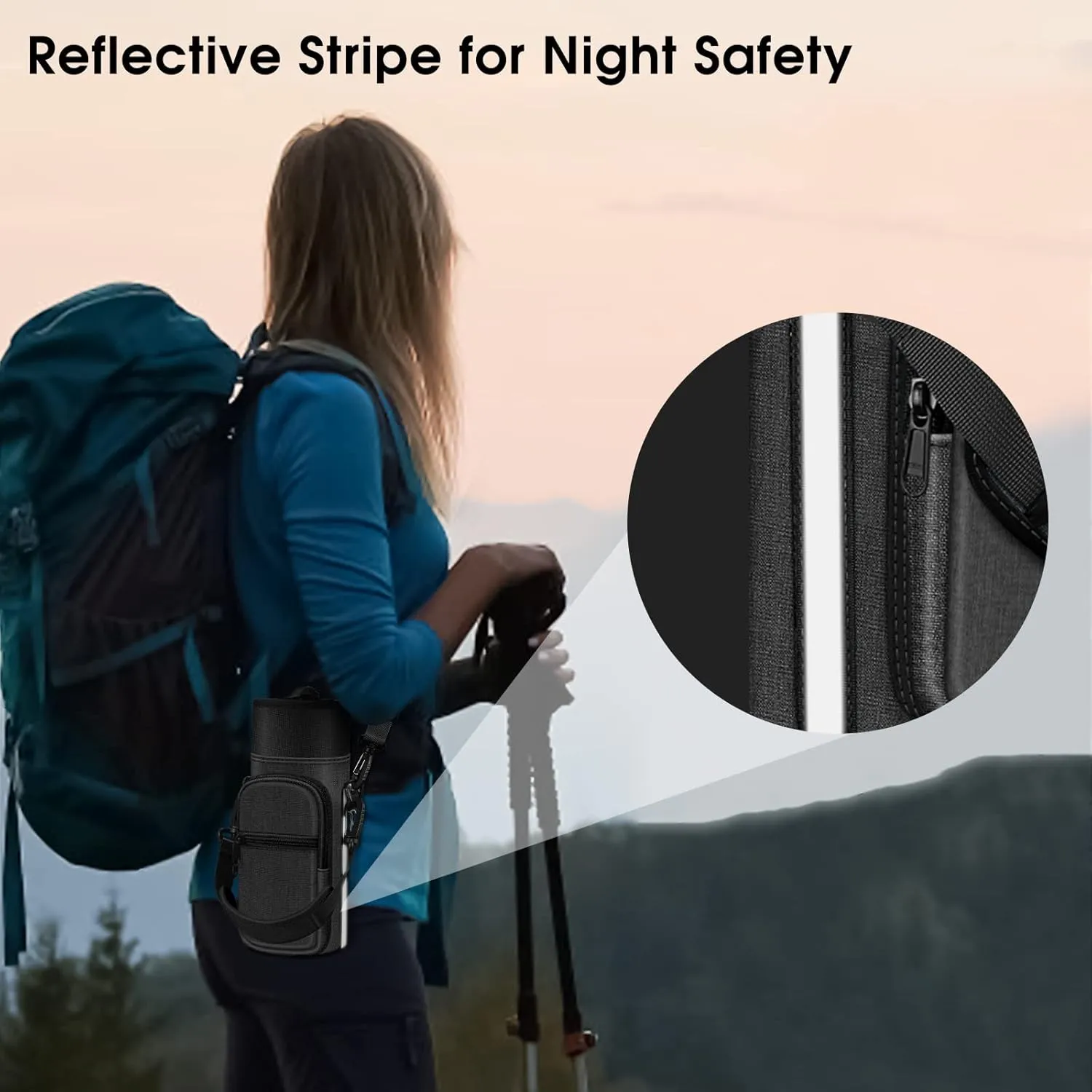 CaseBot Water Bottle Carrier Bag Sling Case, Sports Water Bottle Pouch Holder Sleeve with Adjustable Shoulder Hand Strap and 2 Pockets for Men Women Hiking Camping Travelling