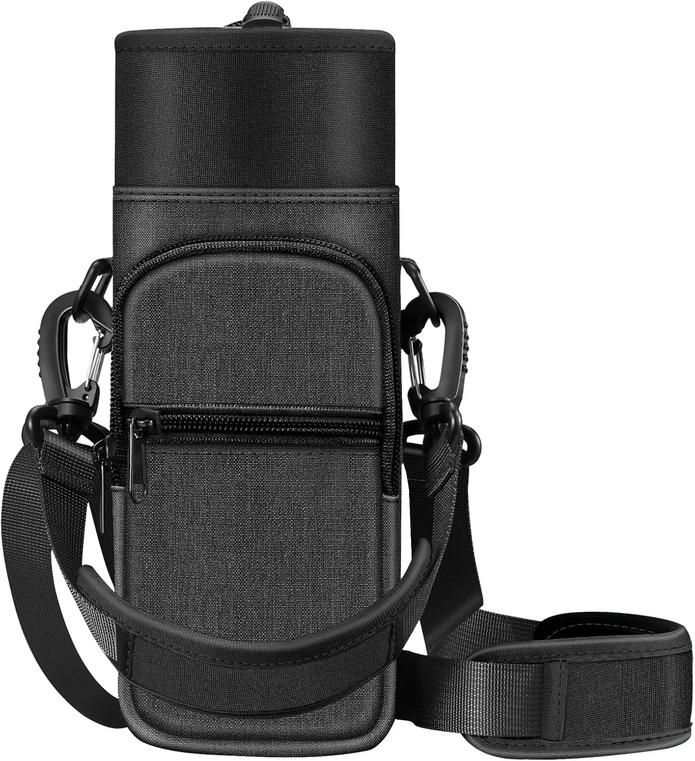 CaseBot Water Bottle Carrier Bag Sling Case, Sports Water Bottle Pouch Holder Sleeve with Adjustable Shoulder Hand Strap and 2 Pockets for Men Women Hiking Camping Travelling