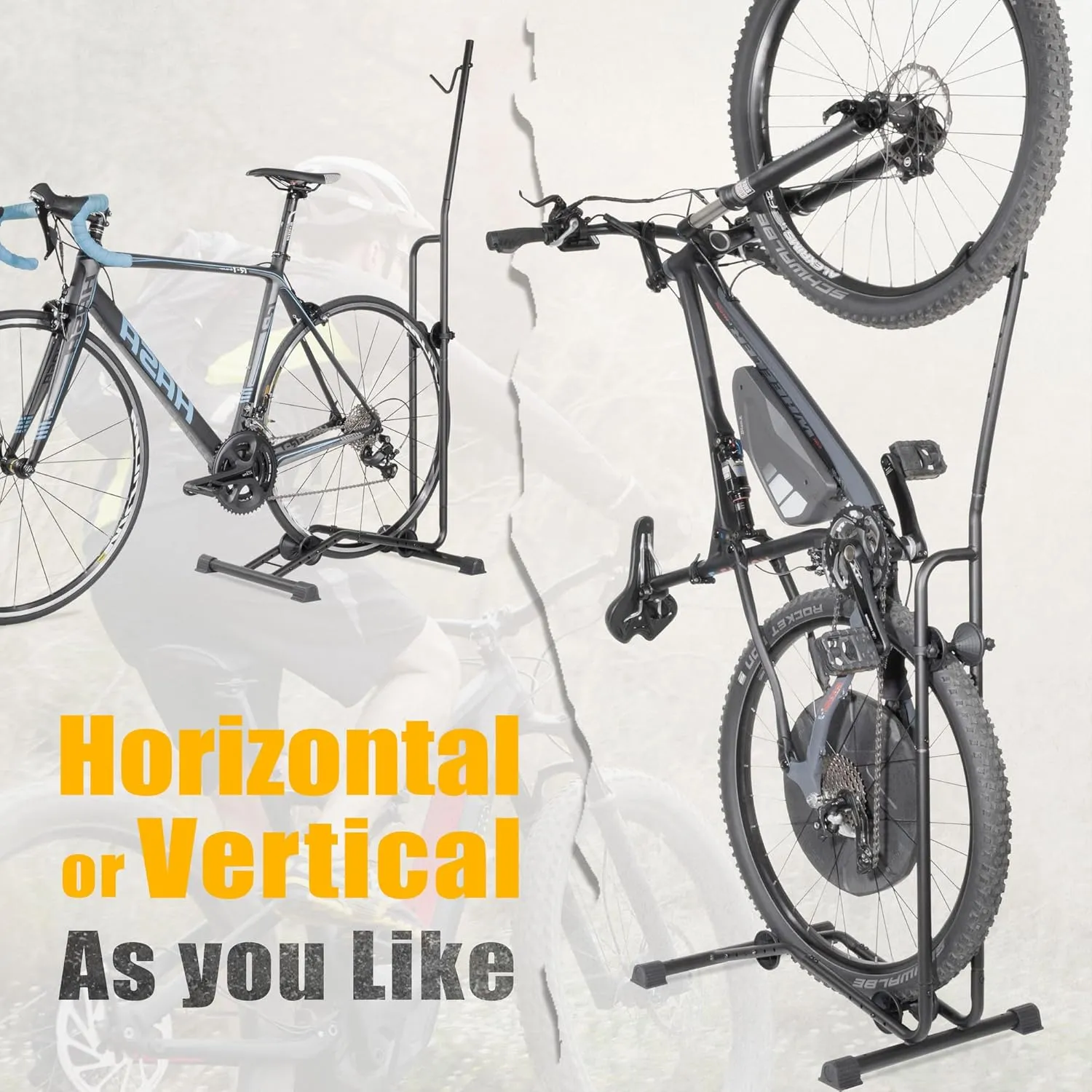 CyclingDeal Upright Bike Stand - Premium Quality Vertical & Horizontal Adjustable Bicycle Floor Parking Rack - for Storing MTB Road Bikes - up to 29 Wheel Size - for E Bike - 1 Bike