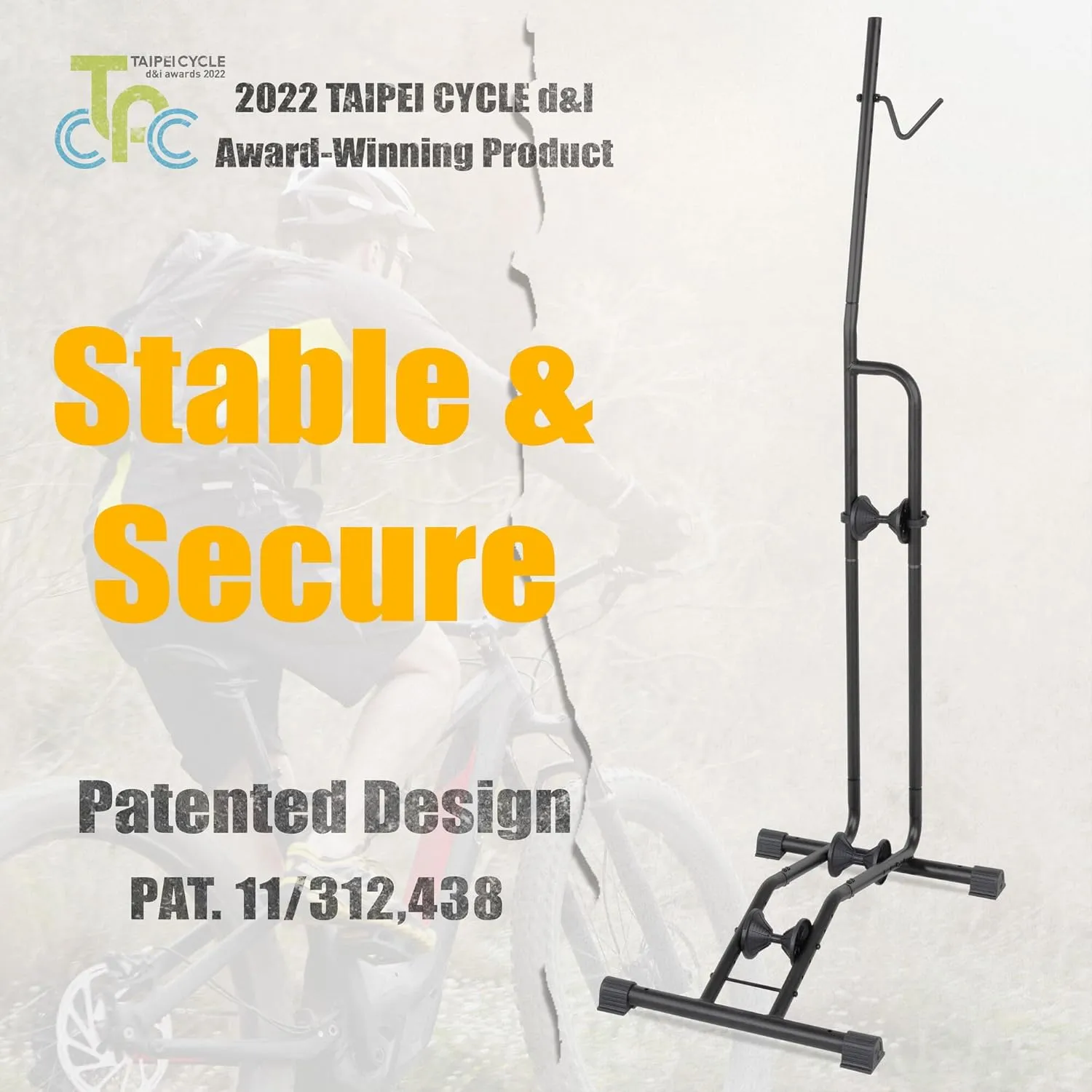 CyclingDeal Upright Bike Stand - Premium Quality Vertical & Horizontal Adjustable Bicycle Floor Parking Rack - for Storing MTB Road Bikes - up to 29 Wheel Size - for E Bike - 1 Bike