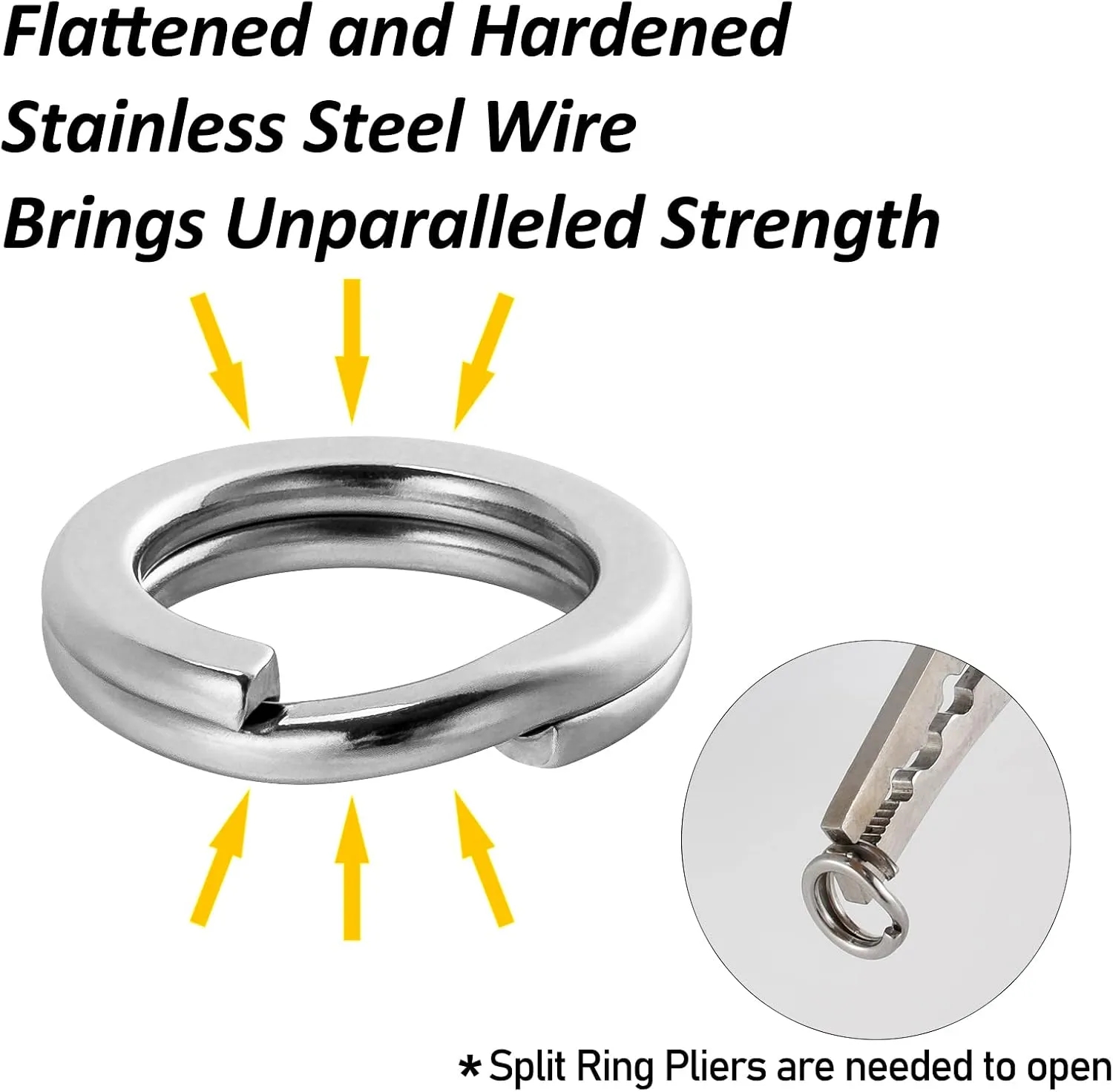 Dr.Fish Split Ring Stainless Steel Hyper Wire Flattened Fishing Lure Rings Heavy Duty Tackle Hook Line Connector Saltwater