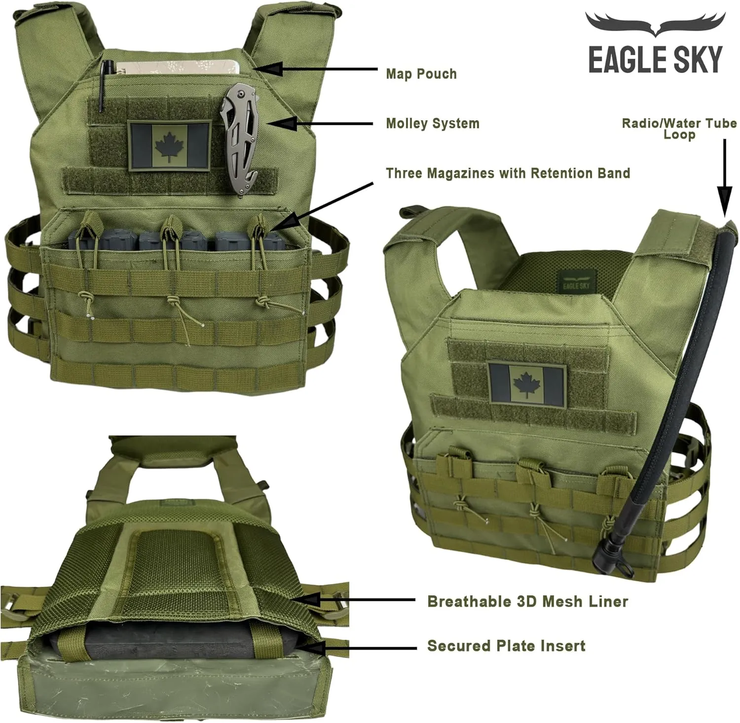 Eagle Sky Tactical Vest ES-2, Light Weight, Tough 500D Nylon, Universal Adjustable Size S-XXL, Breathable 3D Mesh Liner