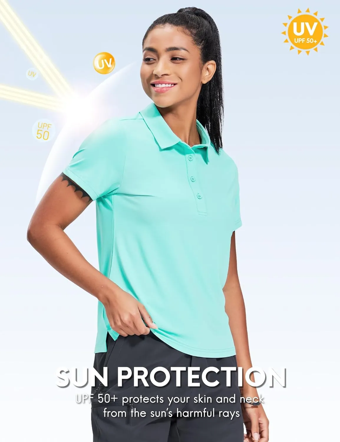 Haimont Womens Polo Shirts Golf Casual Work Short Sleeve UPF 50   Sun Protection 4 Buttons Collared Shirt Quick Dry Tops