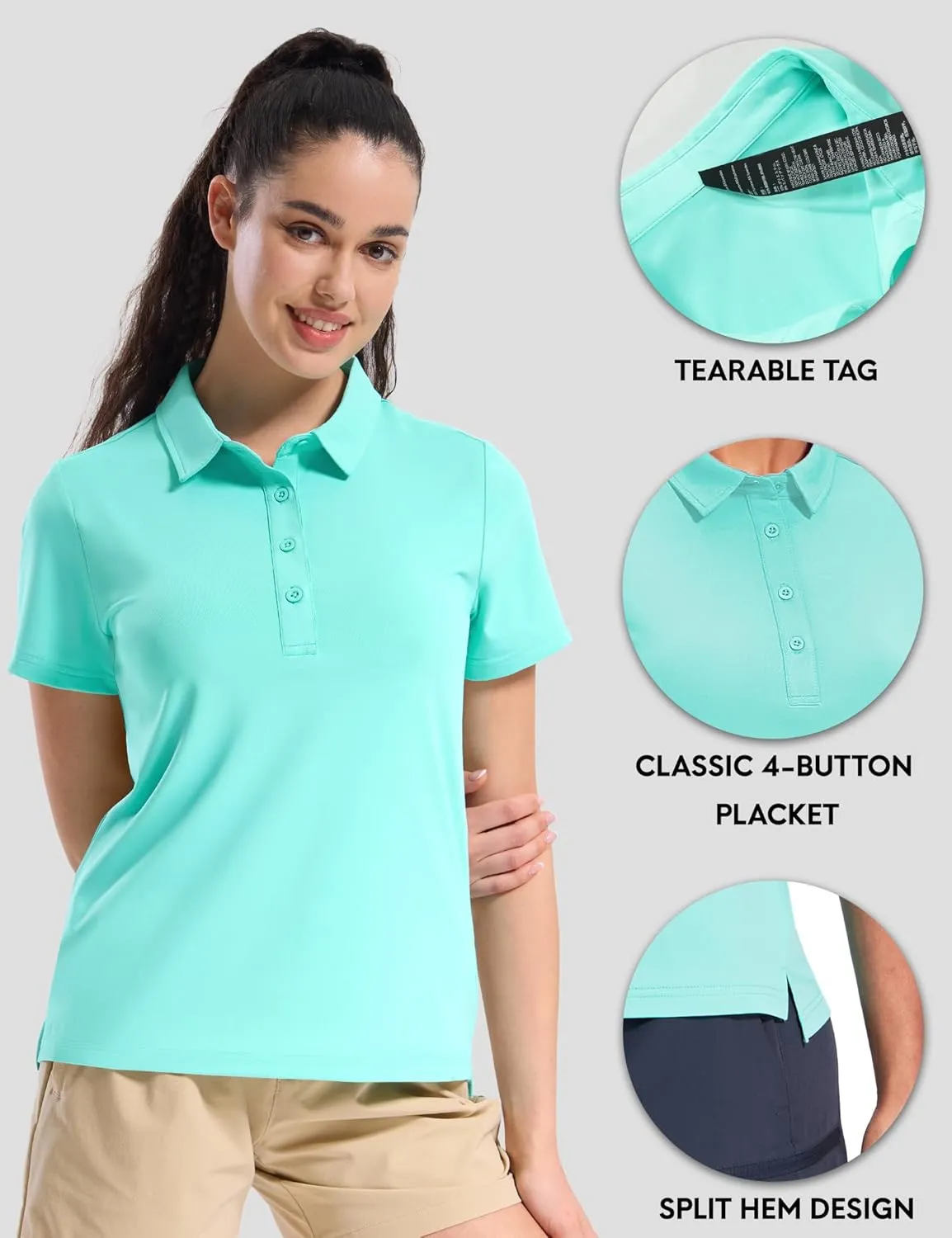 Haimont Womens Polo Shirts Golf Casual Work Short Sleeve UPF 50   Sun Protection 4 Buttons Collared Shirt Quick Dry Tops