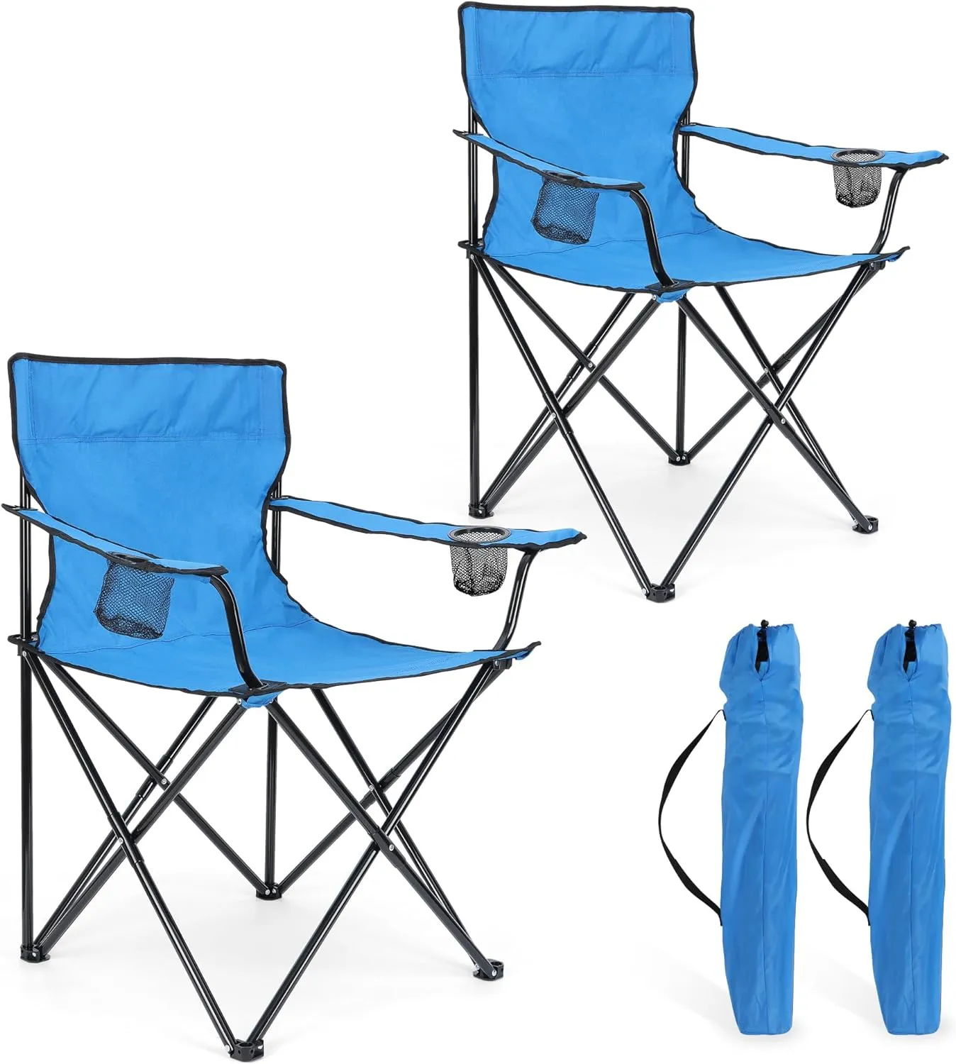 HaSteeL Foldable Camping Chair Set of 2, Folding Camp Chairs & Carrying Bags for Adults, Portable for Lawn, Outdoors, Fishing, Hiking, Travel, Picnic, Beach, Oversized & Supports 275lbs (Blue)