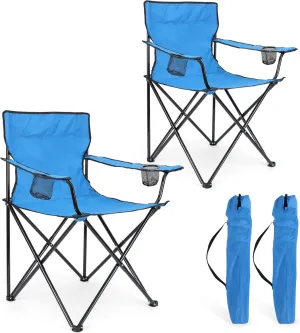 HaSteeL Foldable Camping Chair Set of 2, Folding Camp Chairs & Carrying Bags for Adults, Portable for Lawn, Outdoors, Fishing, Hiking, Travel, Picnic, Beach, Oversized & Supports 275lbs (Blue)