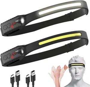Headlamp Rechargeable, 230 Wide Beam Head Lamp, LED Headlamp with Motion Sensor, 5 Modes IPX4 Waterproof Headlamps for Adults, Head Lights Forehead for Camping Running Cycling Fishing