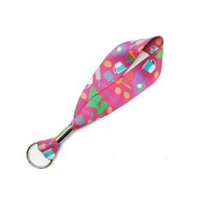 Key Fob with Baking elements on a Pink background on 1" Webbing
