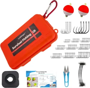 LoDinpo Mini Survival Fishing Kit Small Emergency Fishing TackleBox Pocket Outdoor Fishing Set Travel Party Fishing shoebox Surf Survivalist Fishing Accessories Pack Fishing Gear Gifts for Starter Men