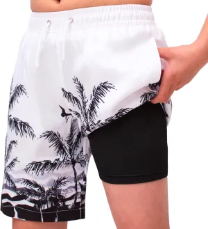 MEILONGER Boys Swim Trunks 2 in 1 Bathing Suits for Kids Quick Dry Board Shorts Swimming Swimwear with Compression Liner
