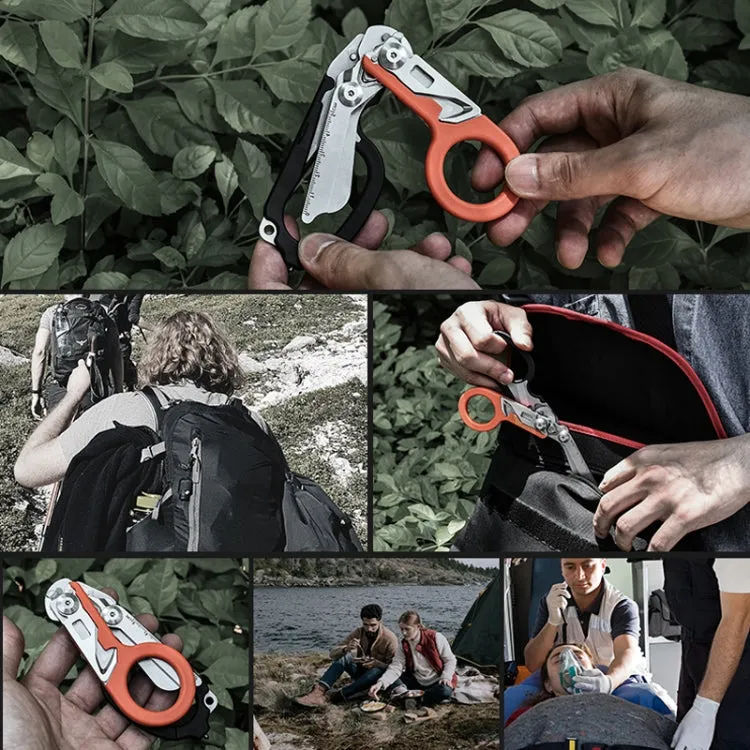 Multifunctional Outdoor First Aid Equipment Foldable Gadget Scissors(Orange)