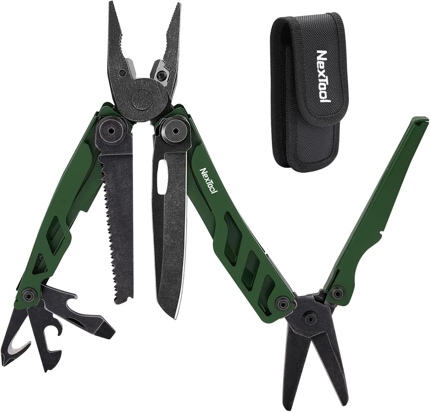 NexTool Flagship Pro, Multi Tool, Multitool Pliers with Folding Scissors, Replaceable Wire Cutters and Safety Locking, Multi Tool Pocket Knife, Survival Tools with Glass Breaker, Gifts for Men-Green