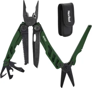 NexTool Flagship Pro, Multi Tool, Multitool Pliers with Folding Scissors, Replaceable Wire Cutters and Safety Locking, Multi Tool Pocket Knife, Survival Tools with Glass Breaker, Gifts for Men-Green