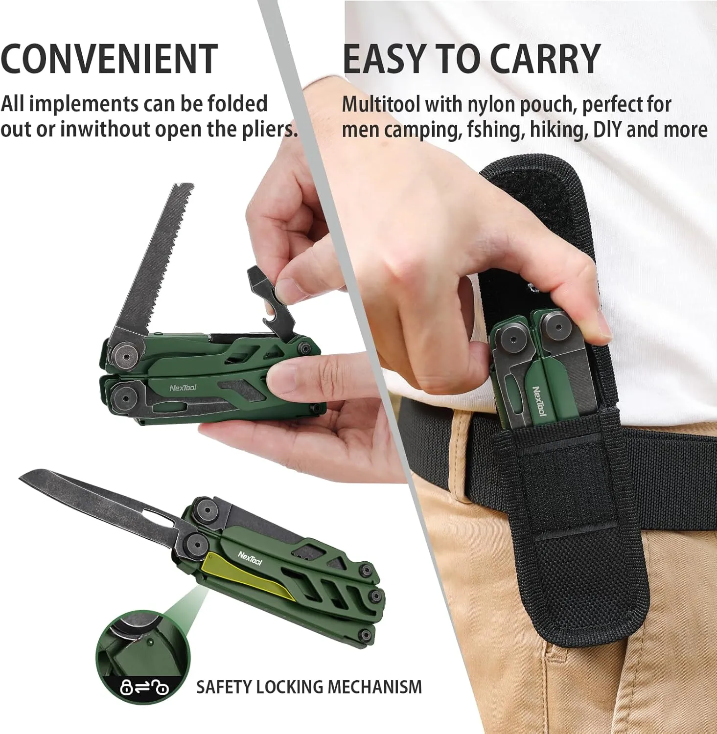 NexTool Flagship Pro, Multi Tool, Multitool Pliers with Folding Scissors, Replaceable Wire Cutters and Safety Locking, Multi Tool Pocket Knife, Survival Tools with Glass Breaker, Gifts for Men-Green