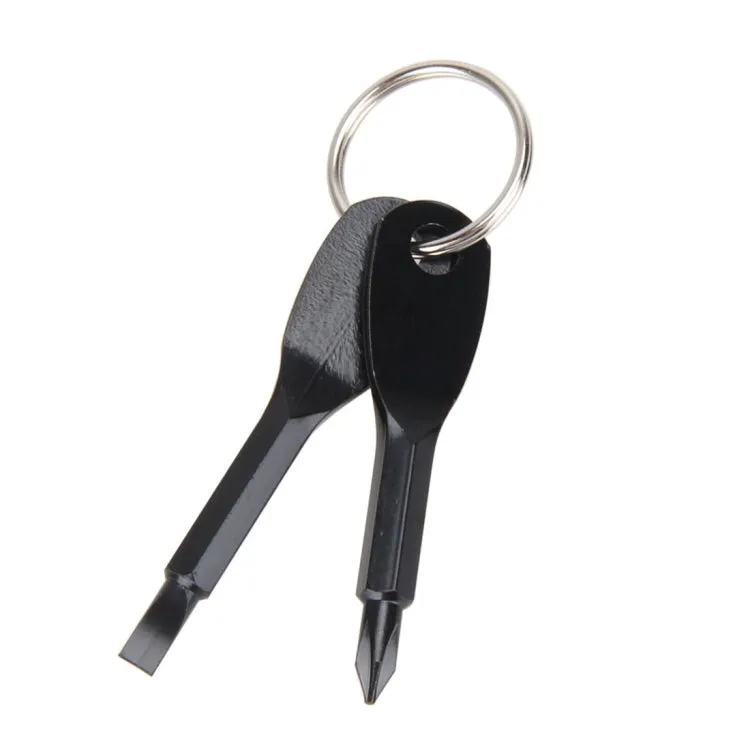 Outdoor Portable 2 in 1 Slotted   Cross Screwdriver Set Tool with Keyring(Black)