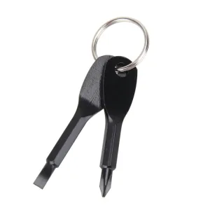 Outdoor Portable 2 in 1 Slotted   Cross Screwdriver Set Tool with Keyring(Black)