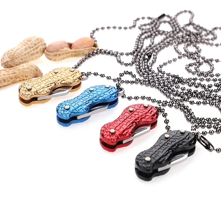 Peanut Shape Necklace Knife Carry Stainless Steel Folding Knife(Random Color Delivery)