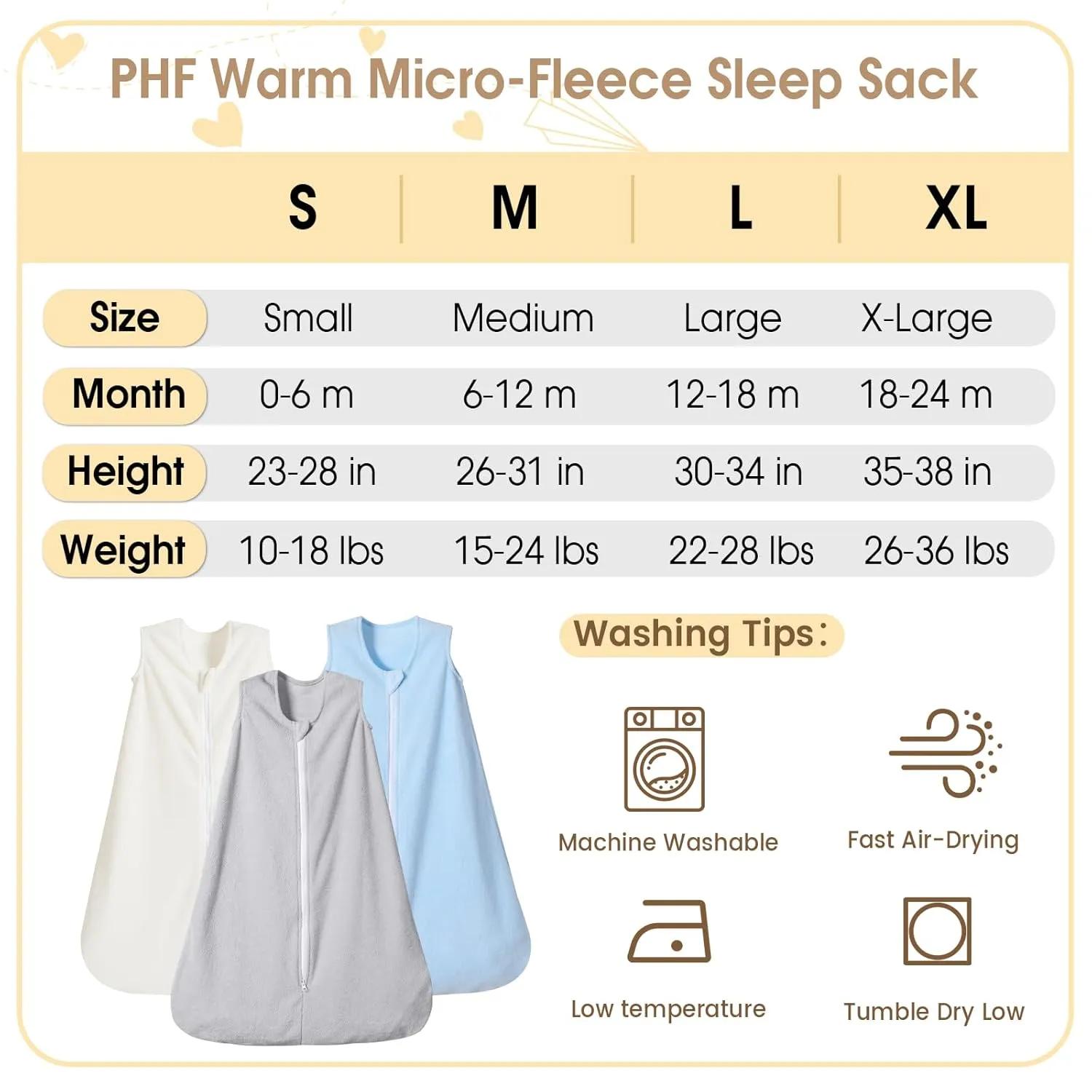 PHF 3 Pack Warm Micro-Fleece Baby Sleep Sack 6-12 Months, Soft Baby Wearable Blanket, 2-Way Zipper Sleeping Bags, Comfy Sleeping Sack for Infant Newborn Boys, Medium Size, Snow White&Grey&Blue