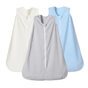 PHF 3 Pack Warm Micro-Fleece Baby Sleep Sack 6-12 Months, Soft Baby Wearable Blanket, 2-Way Zipper Sleeping Bags, Comfy Sleeping Sack for Infant Newborn Boys, Medium Size, Snow White&Grey&Blue