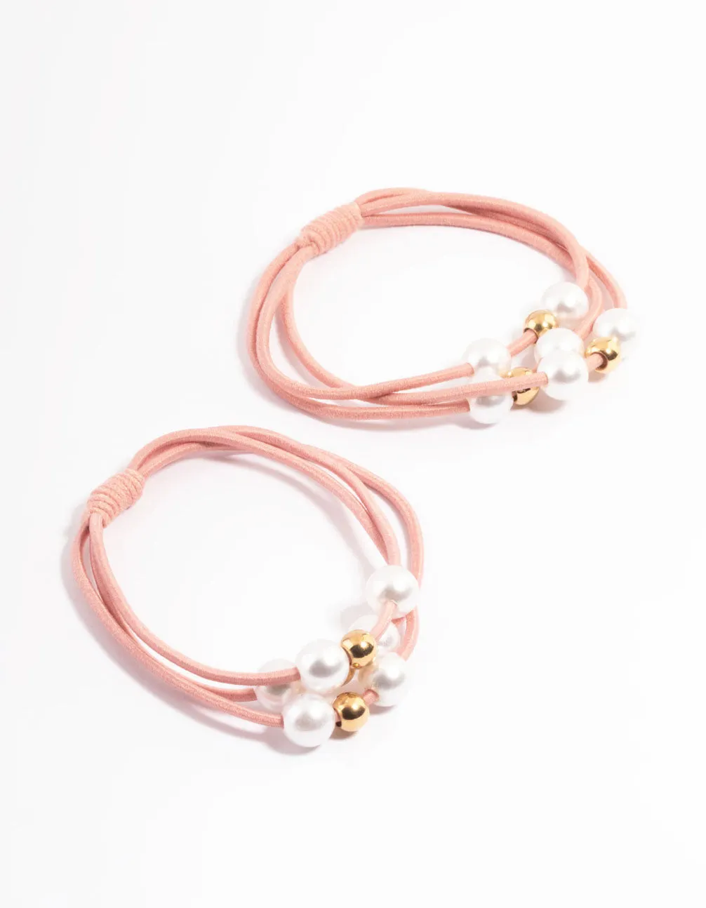Pink Fabric Pearl & Bead Hair Tie Pack