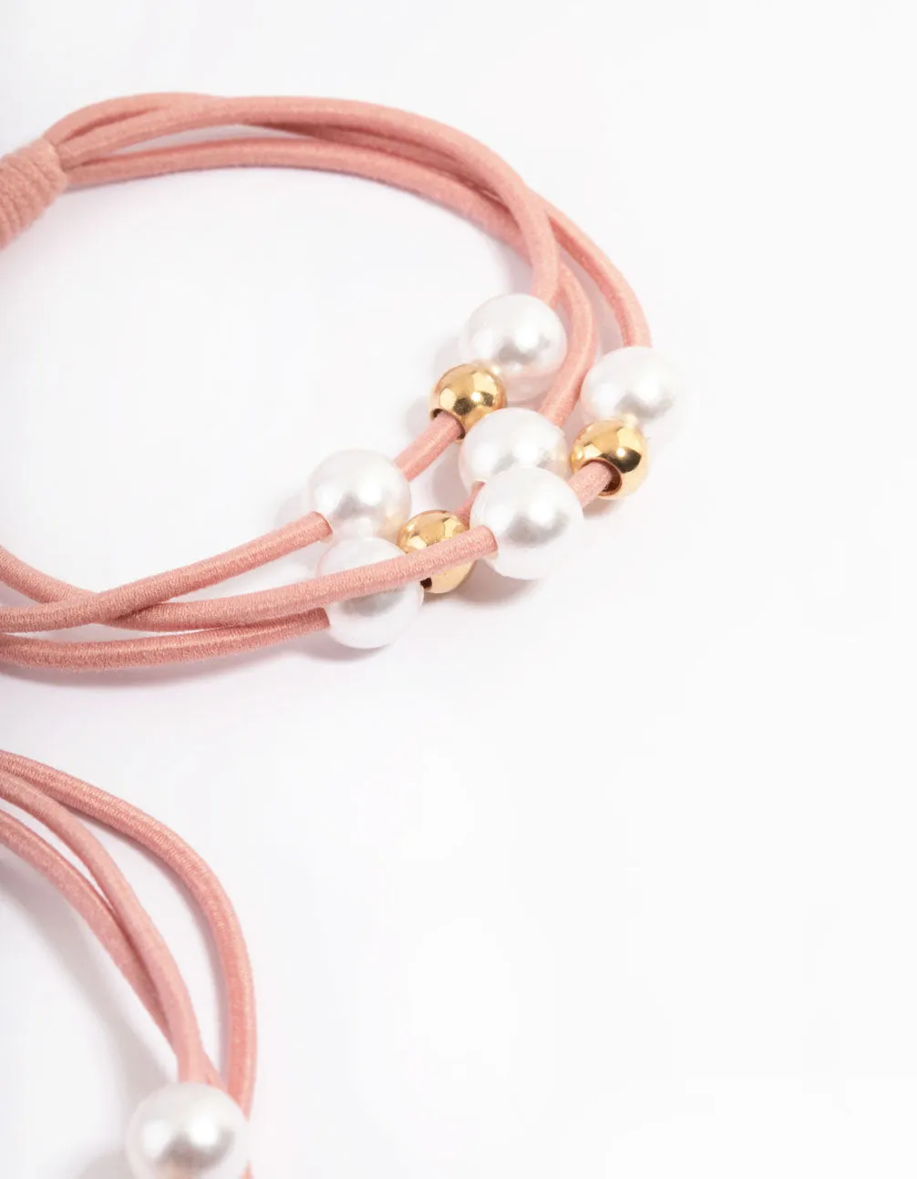Pink Fabric Pearl & Bead Hair Tie Pack