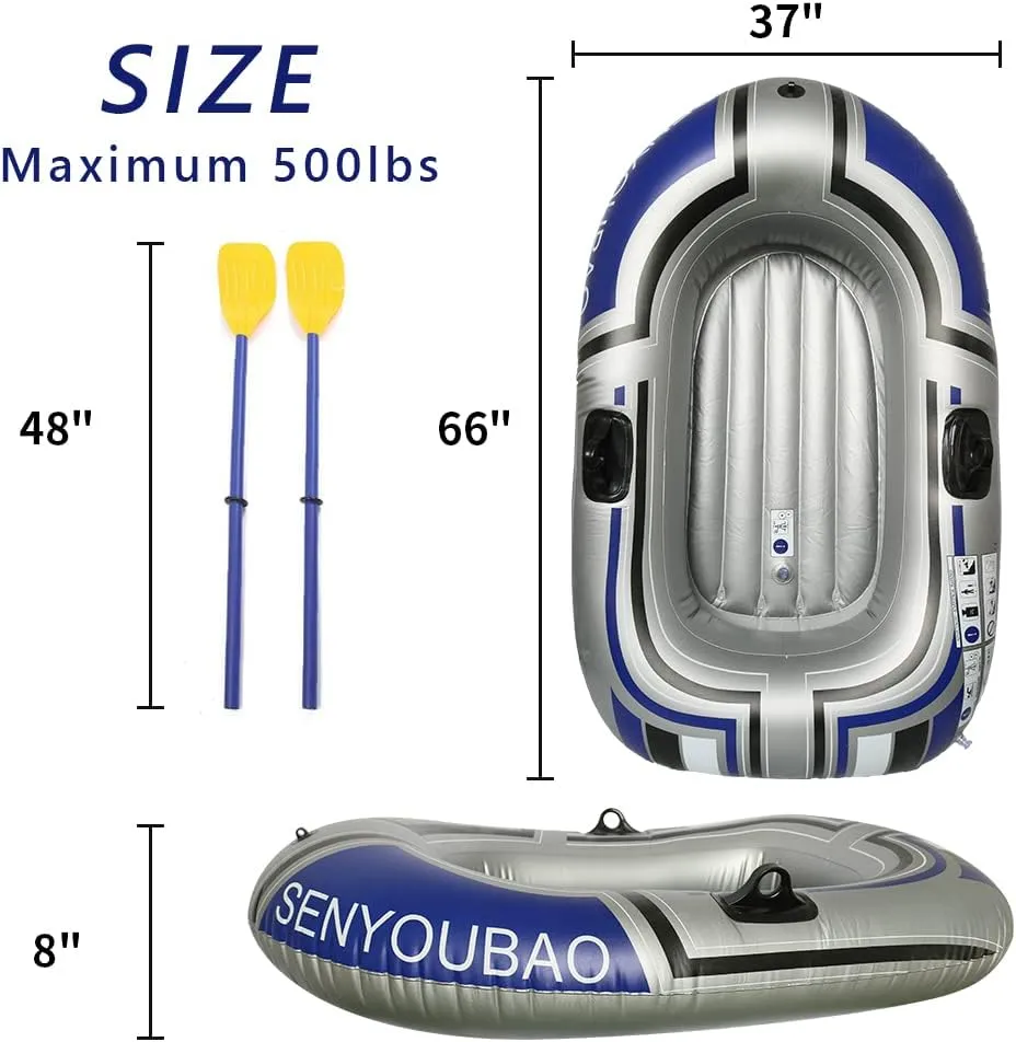 ptlsy Inflatable Boat, Swimming Pool Lake Float Raft for Adults, Portable Fishing Boat Raft for Lake with Oars Hand Pump