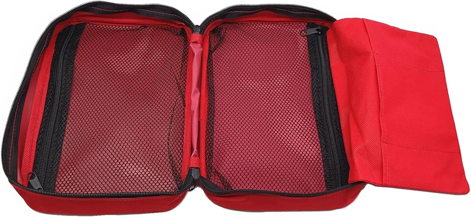 Red First Aid Bag Empty Travel Rescue Pouch Medical Bags First Responder Storage Compact Survival Medicine Emergency Bag for Car Home Office Kitchen Sporting Outdoor (Zipper MHS)