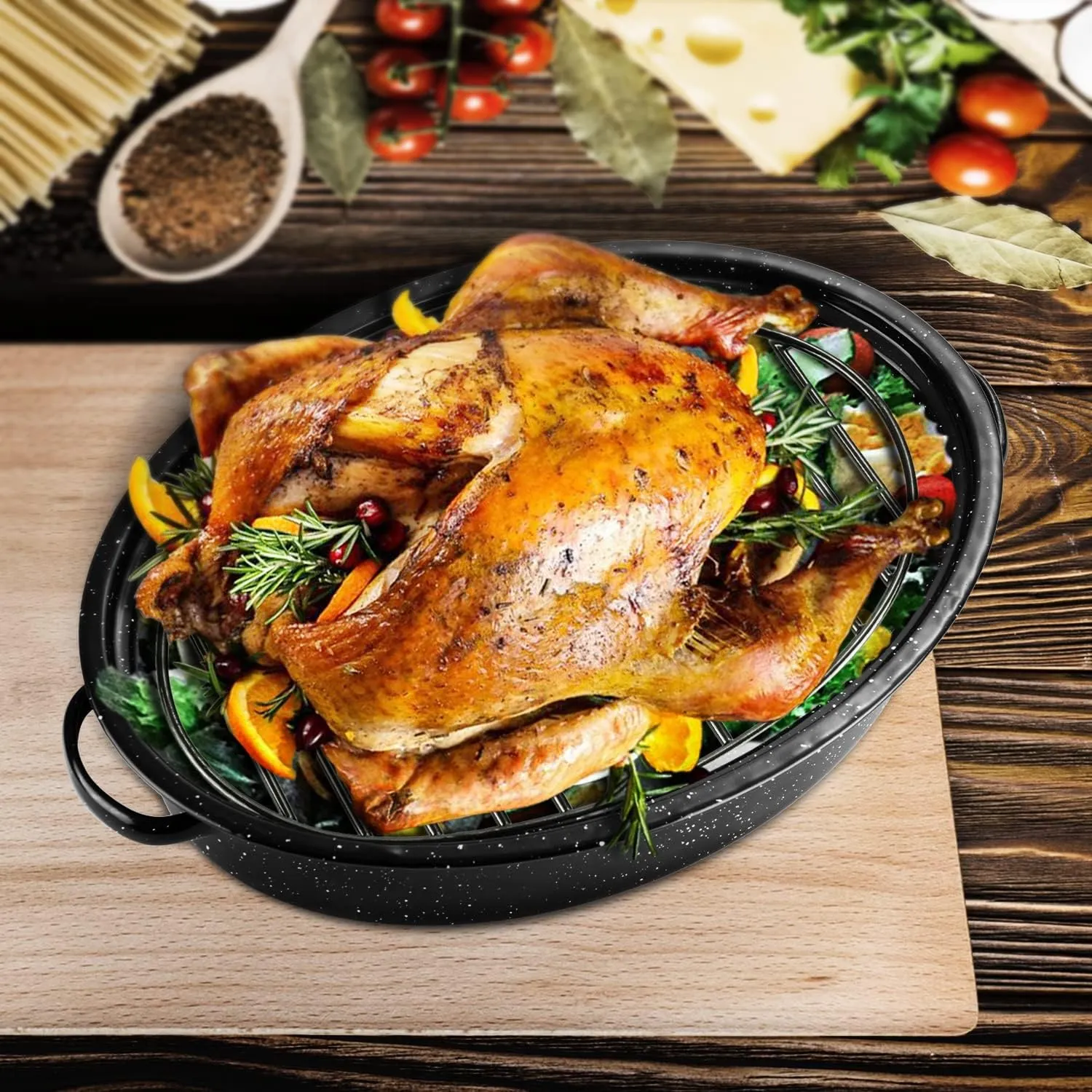Roasting Rack, Black with Integrated Feet, Enamel Finished, Nonstick, fit for 13 inches oval roasting pan, safety, dishwasher, Great for Basting, Cooking, Drying, Cooling rack.(10x 6.5)