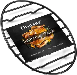 Roasting Rack, Black with Integrated Feet, Enamel Finished, Nonstick, fit for 13 inches oval roasting pan, safety, dishwasher, Great for Basting, Cooking, Drying, Cooling rack.(10x 6.5)
